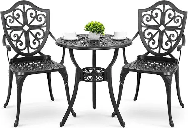 Nuu Garden Cast Aluminum Patio Bistro Set 3-Piece Rust-proof Outdoor Black