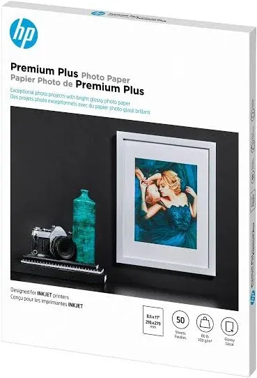 HP Premium Plus Photo Paper 80 lbs. Glossy 8-1/2 x 11 50 Sheets/Pack CR664A