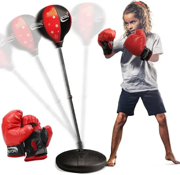 Cute Stone Punching Bag with Boxing Gloves, Boxing Bag for Kids, Boxing Toy with Adjustable Stand for Boys and Girls