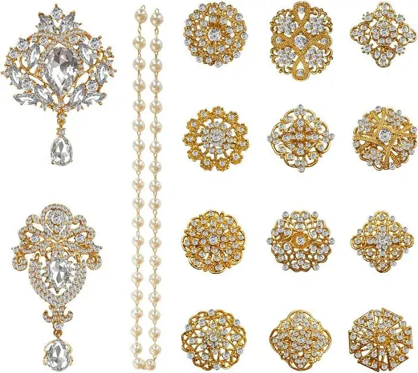 Yhsheen Rhinestone Crystal Brooch Pins Wedding Bouquet Kit Set