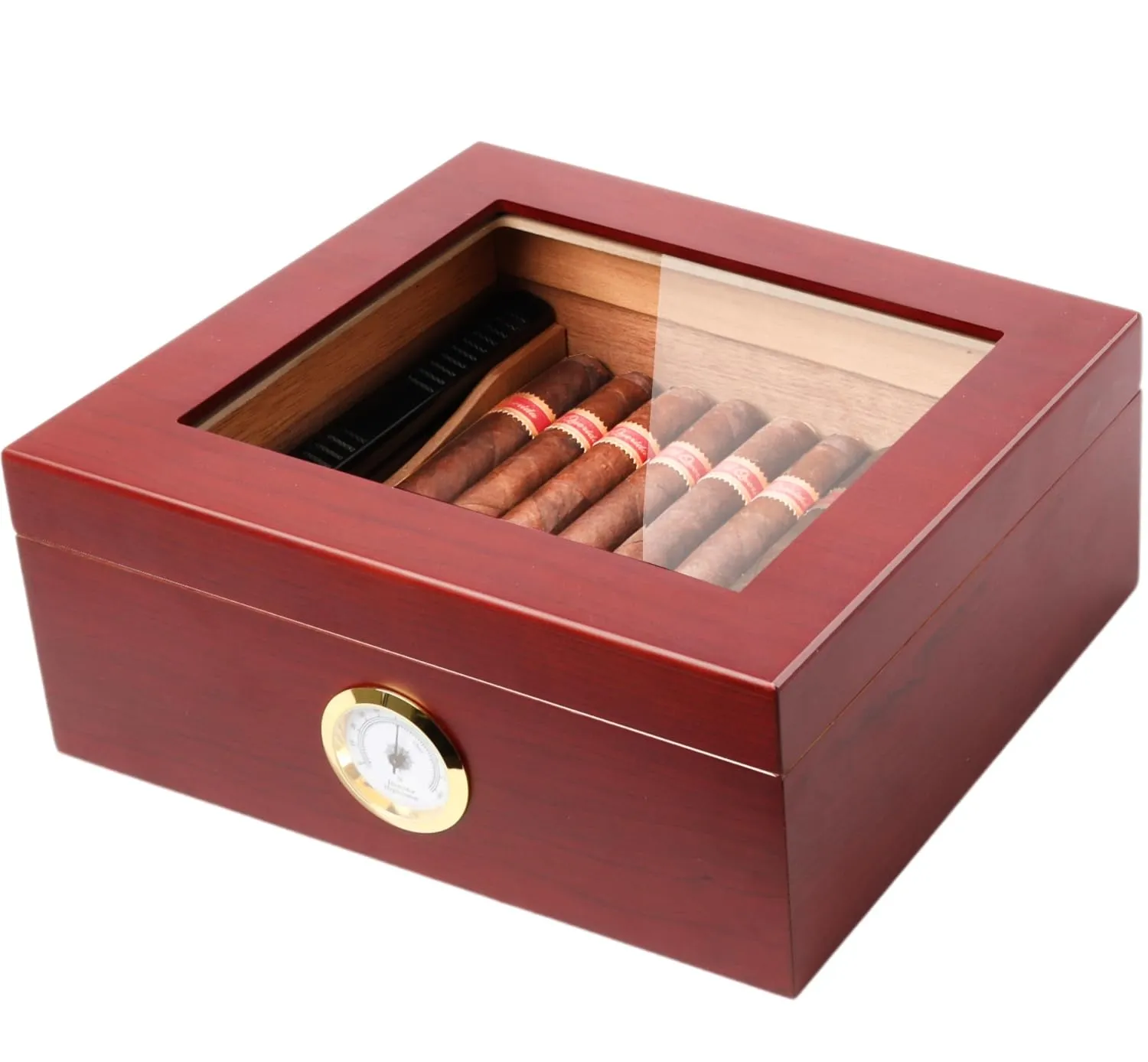 Mantello Cigar Humidor Royale Glass-Top 25-50 Cigar Case