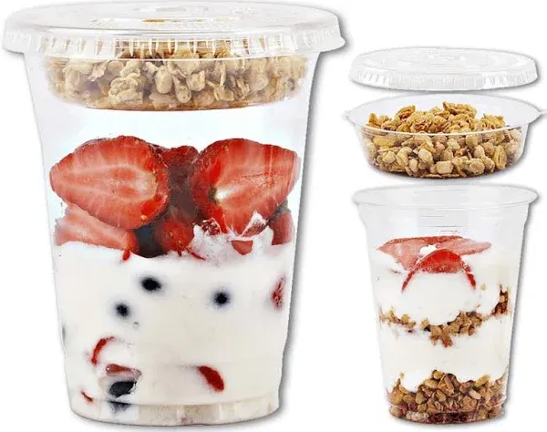 Aatriet Clear Plastic Parfait Cups with Insert 3.25oz & Flat Lids No Hole