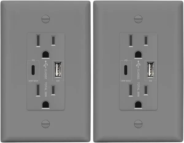 LIDER PD 36W Power Delivery USB-C Outlet Duplex Tamper-Resista<wbr/>nt Receptacle w...