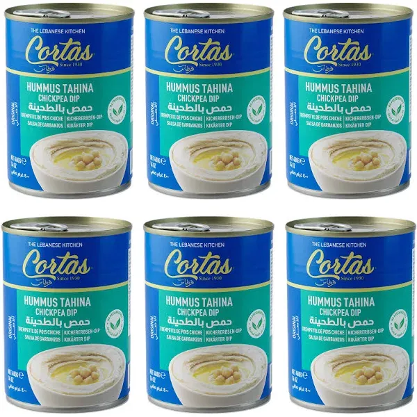 Cortas - Hummus Tahini Chickpea Dip Pack of 6, Ready to Serve, 14oz x 6