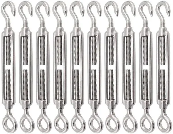 Turnbuckle Lsqurel 10pcs 304 Stainless Steel Turnbuckle Hook and Eye Heavy Duty M4 M6 M8 M10 Tensioner Adjustable Shade Sail Hardware for Tightening