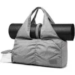 Travel Yoga Gym Bag for Women, Carrying Workout Gear, Makeup, and Accessories, Shoe Compartment and Wet Dry Storage Pockets, Fun Medium，Grey