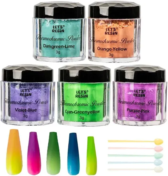 LET&#39;S RESIN Thermochromic Pigment Powder Temperature Activated That Changes at 88°F-5 Colors Changing Powder for Nail Polish, Paint, Slime, Epoxy,