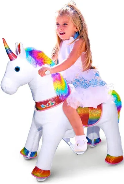 Wonderides Ride on Unicorn Plush Horse Toy for Girls Walking Animal Giddy up Pony Cycle Medium Size 4 for Age 49 36 inch Heigh