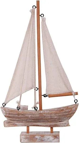 Wood Sailboat Decor Nautical Decoration for Home, 10.75&#034; H Vintage Rustic Wood