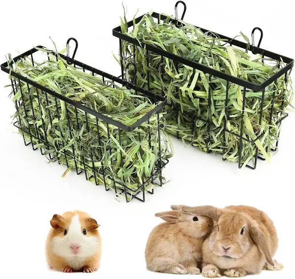 2PCS Rabbit Hay Feeder,Bunny Hay Feeder Rack with Metal Frame for Guinea Pig Chinchilla,Large Heavy-duty Hay Holder Feeders for Rabbits Guinea Pigs, Small Animal Cage Accessories