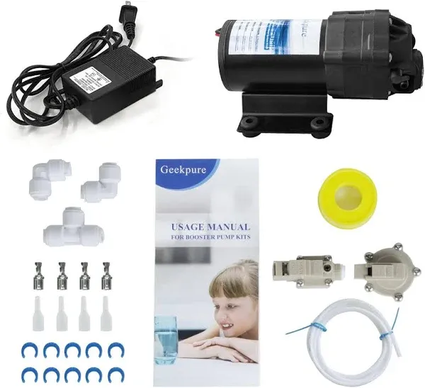 Geekpure Booster Pump + Transformer + Fittings Kit for Reverse Osmosis System-Pack of 5 KHV93S5