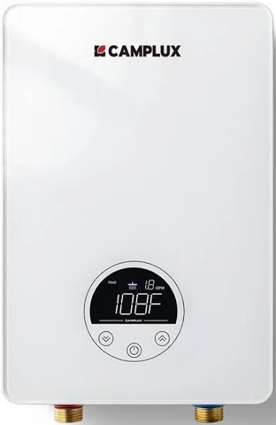 CAMPLUX Tankless Water Heater Electric 6kW at 240 Volts, Instant Water Heater Under Sink Self Modulating Technology, White