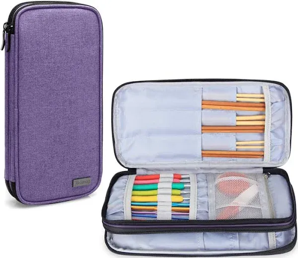 Teamoy Knitting Needles Case(up to 10-Inch), Travel Organizer Storage Bag for Circular and Straight Knitting Needles, Crochet Hooks and Knitting Accessories, Purple-NO Accessories Included