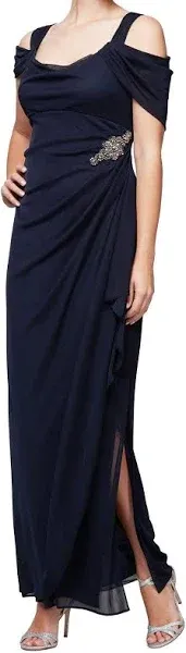 Alex Evenings Embellished Cold Shoulder Column Gown