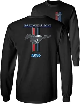 Ford Mustang Pony Racing Stripe 5.0 Muscle Shelby Long Sleeve T-Shirt Front Back Print