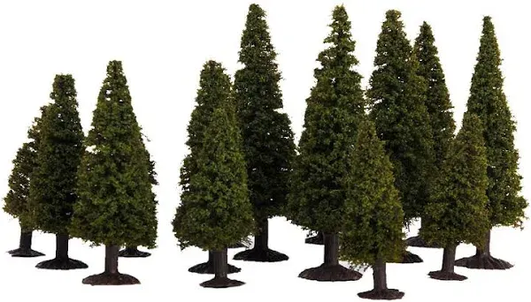 WINOMO 15pcs Green Scenery Landscape Model Cedar Trees with Box