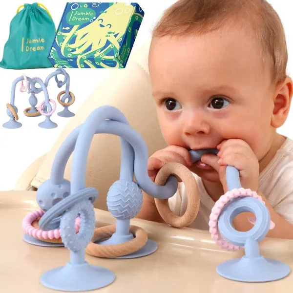 Jumble Dream Jumble Jangle Baby Teething Toys – Multi Purpose High Chair Suction Teether Toy: Baby Teether Toy Relief with Sensory Toy Textures for