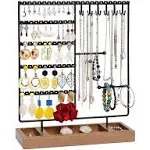 Earrings Organizer Jewelry Display Stand, 5-Tier Ear Stud Holder with Wooden ...