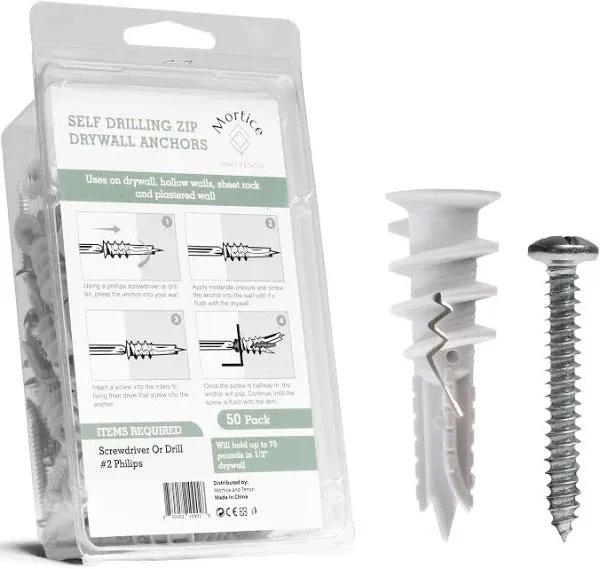 Mortice and Tenon Premium Splitting Nylon 66 Self-Drilling Drywall Anchors and Screws Kit | used On Drywall, Plaster Board, Sheetrock, Gypsum, Hollow MT1005