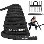 Yes4all Battle Exercise Training Rope with Protective Cover Steel Anchor & Strap Included, Size: 1.5in Diameter - 50ft