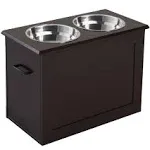 PawHut Raised Pet Feeding Storage Station with 2 Stainless Steel Bowls Base for Large Dogs and Other Large Pets, Dark Brown