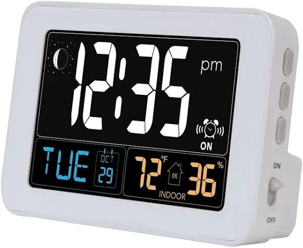 AcuRite Intelli-Time Alarm Clock with USB Charger, Indoor Temperature and Humidity