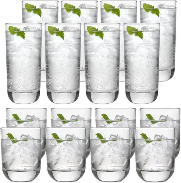  Polaris 16-Piece Tumbler and Rocks Glass Set, Clear Clear - Standard Packaging