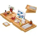 Artmalle Bathtub Caddy Tray For Tub,foldable Bamboo Bath Table Tray with Book and Wine Glass Holder