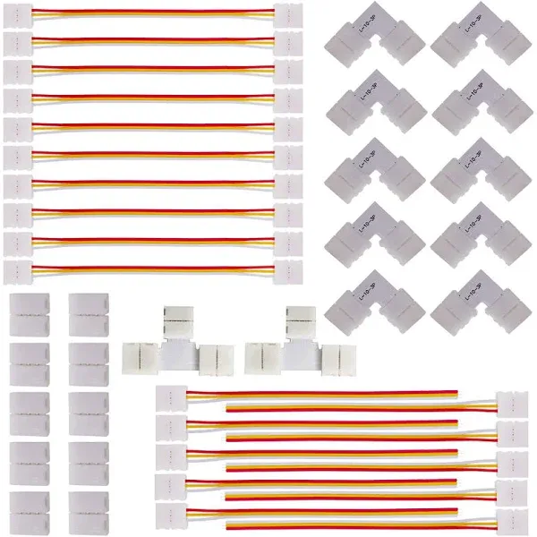 3 Pin LED Strip Connector Kit, Include LED Corner Connector, Unwired Gapless and T Shape Connector,Strip to Strip and Strip to Controller Jumper for 10mm 3Pin WS2811 WS2812 LED Strip