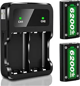 Ponkor Rechargeable Battery Packs for Xbox Series X|S/Xbox One, 2 x 6200 mWh Batteries with High-Speed Charging Station for Xbox One S/Xbox One X/Xbox One Elite Controller Battery Pack