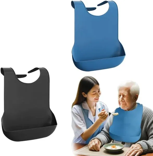 2-Pack Adjustable Silicone Bibs for Adults, Waterproof & Washable, Elderly Men & Women Mealtime Protector