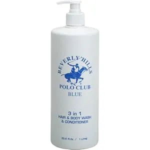 Beverly Hills Polo Club Men's 3 in 1 Shampoo Conditioner and Body Wash Featuring Luxury Scents Blaze Blue Classic and Sexy 33.8 oz BHPC (Blue)