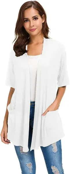 ADANIKI Womens Short Sleeve Open Front Lightweight Casual Comfy Long Line Drape Hem Soft Modal Cardigans Sweater