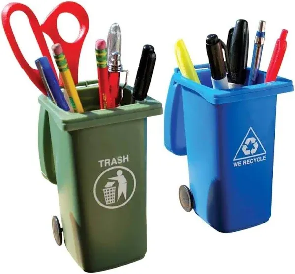 Bigmouth Inc The Mini Curbside Trash and Recycle Can Set 5-Inch Tall Desktop Organizer Pencil Holder for Desk