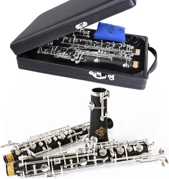 Rochix Oboe Beginner Student Level SH15 Composite Wood Body Silver Plated Semi Automatic C Tone with 1 Reeds,1 Cleaning Cloth,1 Oboe Swab,1 Thumb Rest,1 Case and More