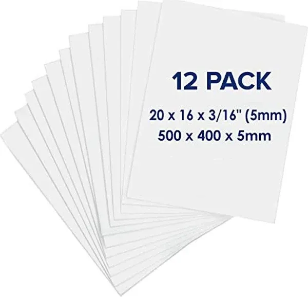 Foam Board 16 x 20 x 3/16" Premium 12 Pack White Poster Board