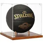 JupDec Basketball Display Case Acrylic Clear 10" Full Size with Solid Wood Base, UV Protected Soccer Display Stand Box for Autographed Standard NBA WNBA Ball Memorabilia Keepsake Ideal Gift Athlete