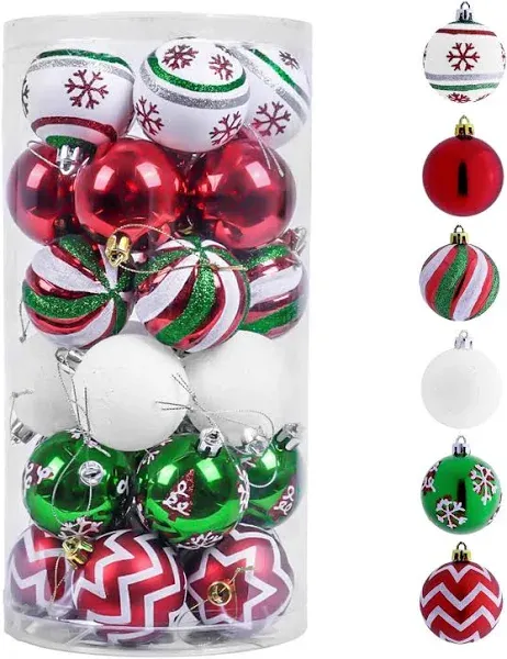 Valery Madelyn Christmas Ornaments Tree Decorations, 30ct Red Green White Sha...