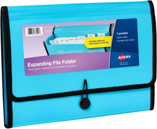 Avery Expanding File Folder Organizer, 7-Pocket Accordion File Organizer, Plum, Holds 425 Letter/A4-Size Sheets (73552)