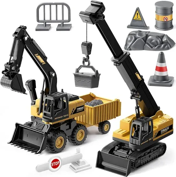 Excavator, Crane, Bulldozer &amp; Tractor Toys - Construction Trucks for Kids 3-5