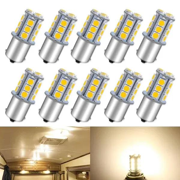 Qoope 1156 LED Bulb Warm White 1141 LED Bulbs RV Light Bulbs Interior 1073 7506 1003 BA15S Bulb for 12V Camper Travel Trailer Boat Motorhome Interior Lights, Pack of 10