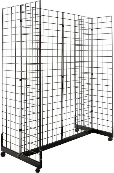 Only Hangers Gridwall Panel Display Fixture with Gondola Base - Black Grid Gondola Unit with Casters