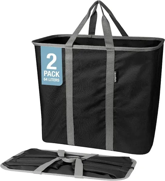 CleverMade Collapsible Laundry Caddy, Black/Black - 64L (17 Gal) Large Foldab...