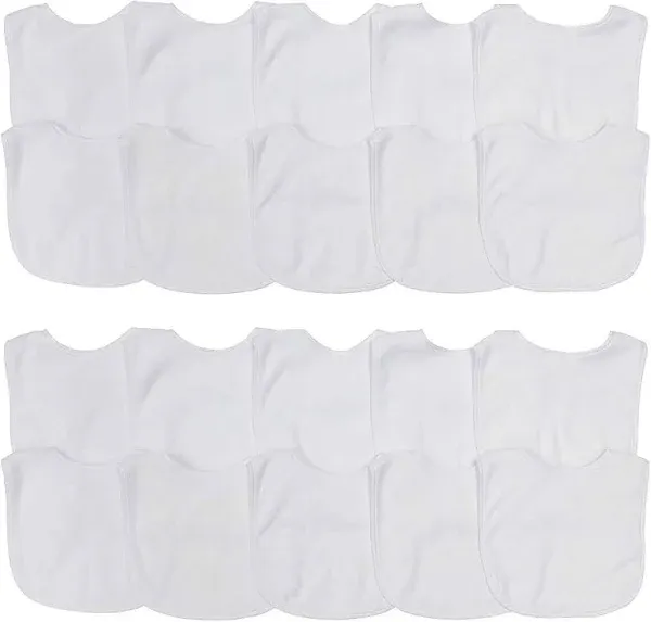 Neat Solutions 2-Ply Knit Terry Solid Color Feeder Bibs in White - 20 Pack