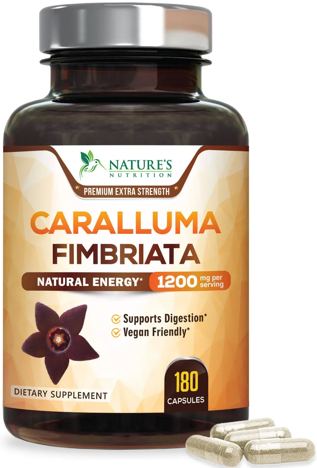 Pure Caralluma Fimbriata Extract Highly Concentrated 1200mg - Natural Caralluma Fimbriata Capsules Endurance Support, Best Vegan Supplement for Men & Women, Non-GMO