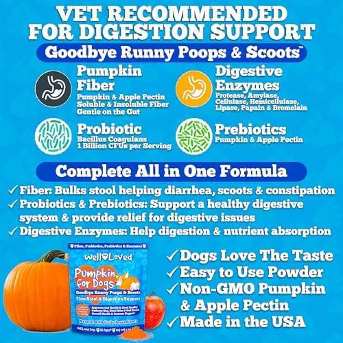 Pumpkin for Dogs - Pumpkin Puree, Canned Pumpkin (Alternative), Fiber for Dogs, Probiotic Powder, Pumpkin Powder, Dog Diarrhea, Digestive Support, Perfect for Firm Poops and No Scoots, 6 oz