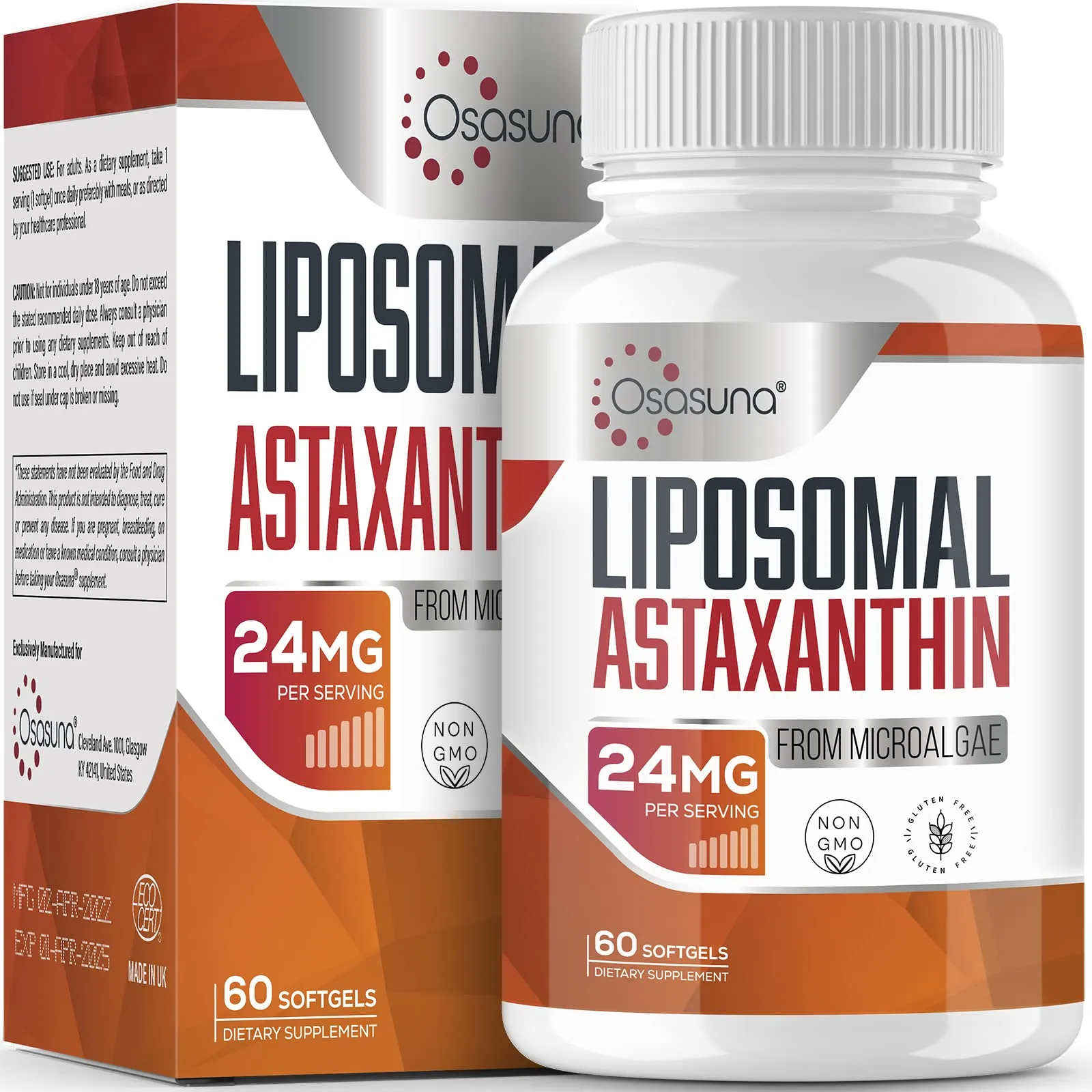 Liposomal Astaxanthin Supplement 24 MG, Maximum Absorption, Antioxidant Stron...