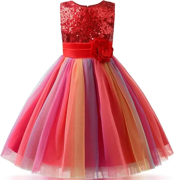 Little Girl's Sequin Sleeveless Mesh Rainbow Dress