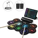 The ONE Electronic Drum Set with Free App, 9 Pads Roll Up Drum Kit with Headphones, Built-in Speaker, Drum Sticks, Pedals, Support Bluetooth MIDI/Recording, Great Holiday/Birthday Gift for Kids