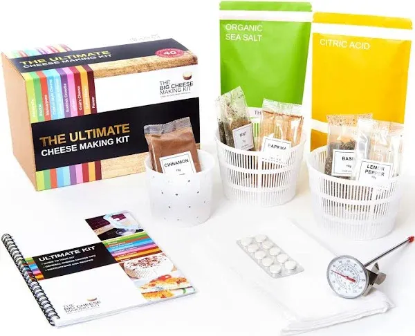 The Ultimate Cheese Making Kit - Makes 40 Batches of 10 Different Cheeses, Including Mascarpone Cheese | Perfect Cheese Gift Set (with Recipe Book and Ingredients)